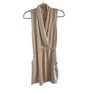 Wilfred Aritzia cream Sleeveless Wrap V-Neck Mini Dress with Pockets Medium